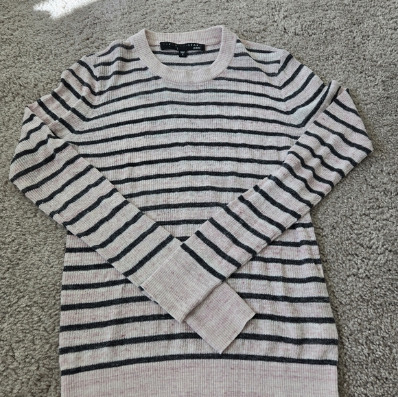 Veronica Beard Dean Pale Pink and Charcoal Stripe Linen Blend Sweater Size Small - Picture 9 of 16